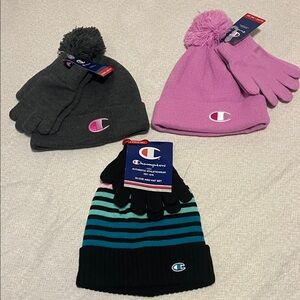3 sets for $13—Champion Kids' Hat and Glove Set - Pink, Gray, and Black